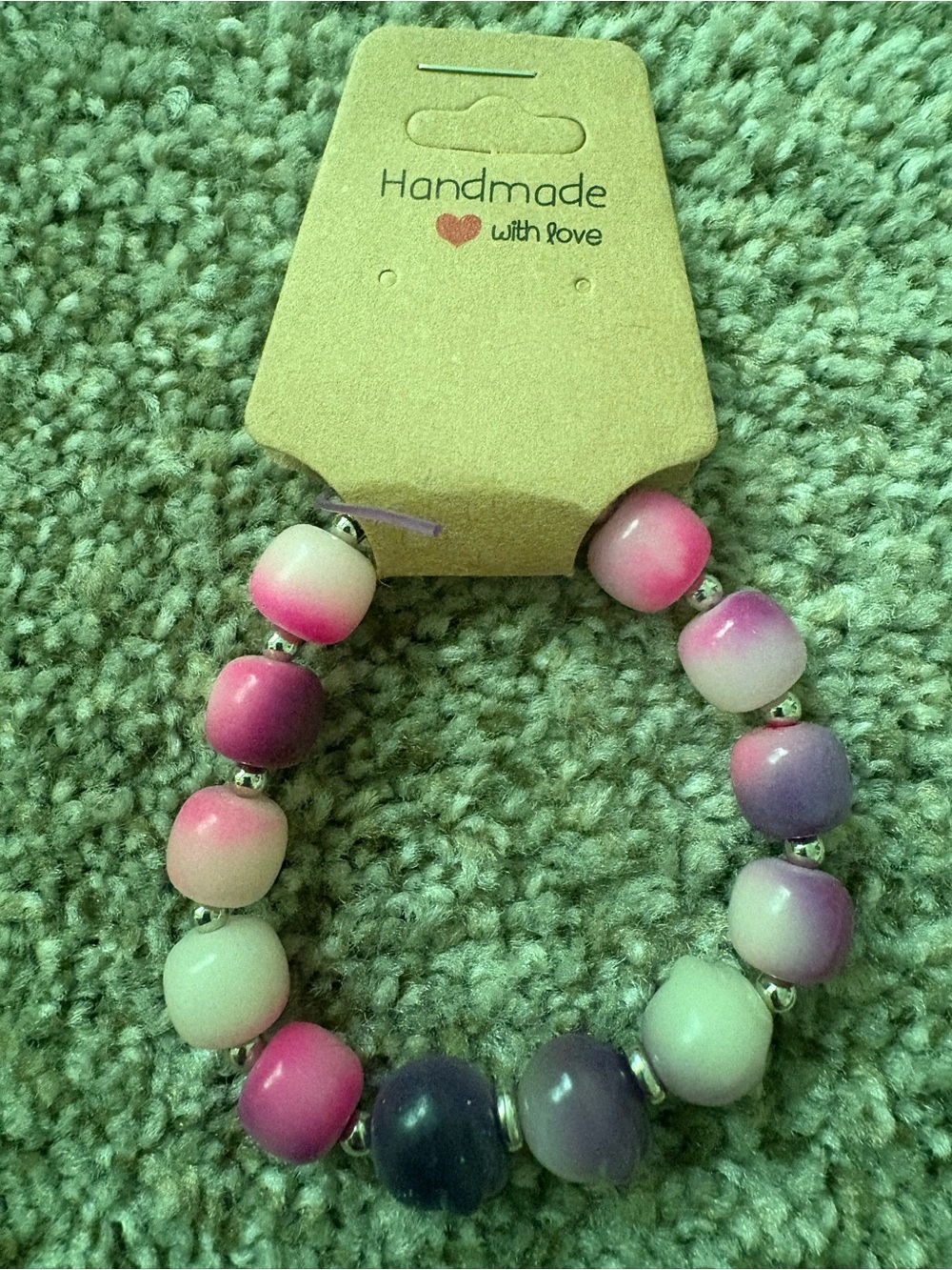 Handmade Pink & Purple Bead Bracelet